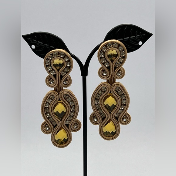 Elegant Gold Dangle Earrings - Wedding Glam Earrings - Stylish Art Deco Earrings - Picture 9 of 11